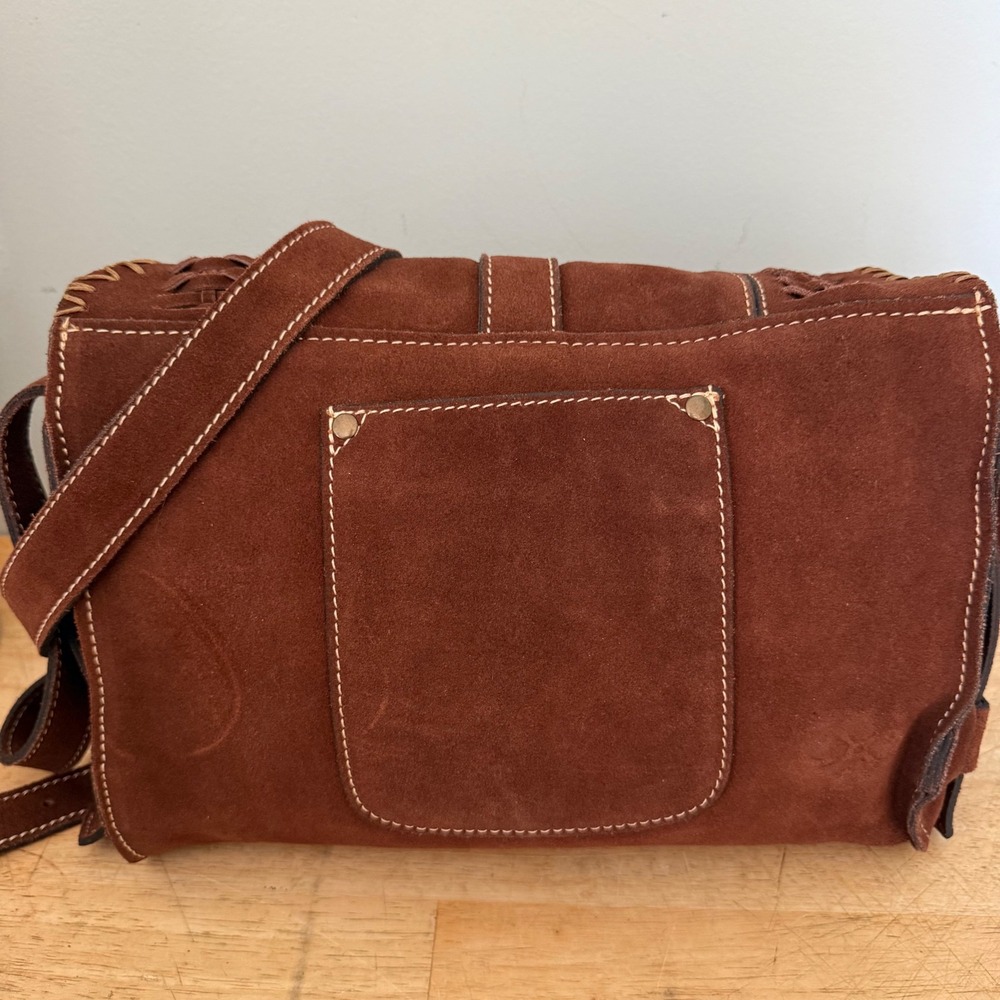 Patricia Nash Brown Suede Woven Whipstitch Crossbody Messenger Bag - Picture 3 of 16